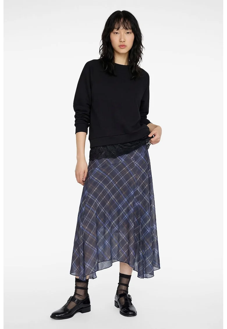 Bluza lejera de trening cu terminatie cu dantela, Negru