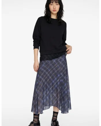 Bluza lejera de trening cu terminatie cu dantela, Negru