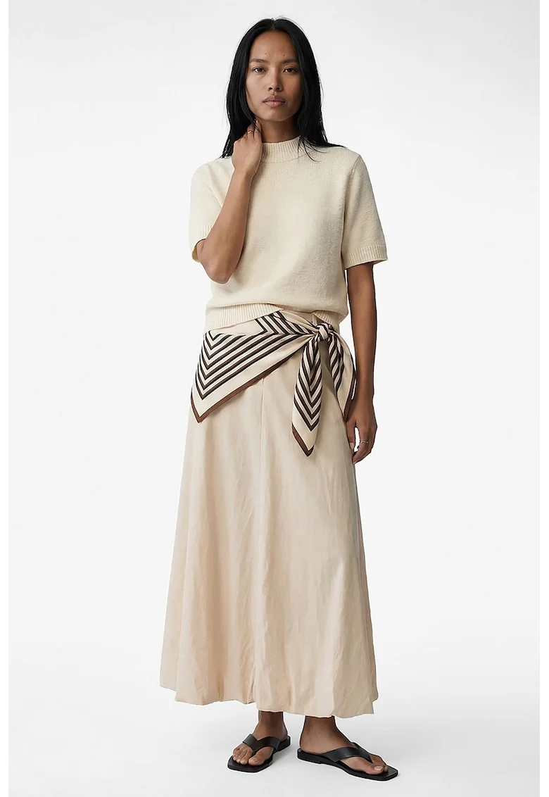 Tricou tricotat cu decolteu la baza gatului, Alb fildes