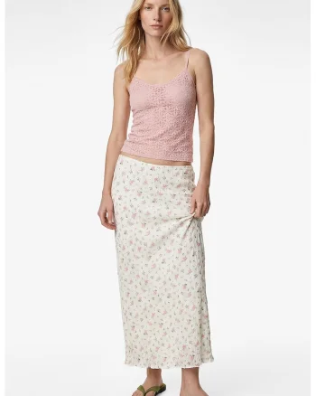 Fusta lunga cu model floral, Bej/Roz