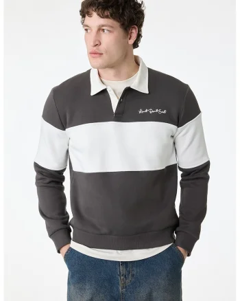 Bluza de trening polo cu dungi, Alb/Gri antracit