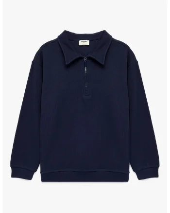 Bluza de trening de bumbac cu fermoar scurt, Albastru ultramarin
