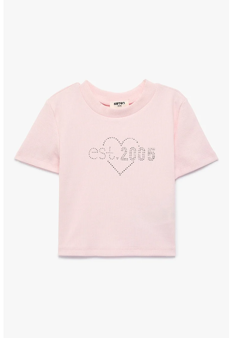 Tricou din amestec de bumbac cu strasuri, Roz pastel