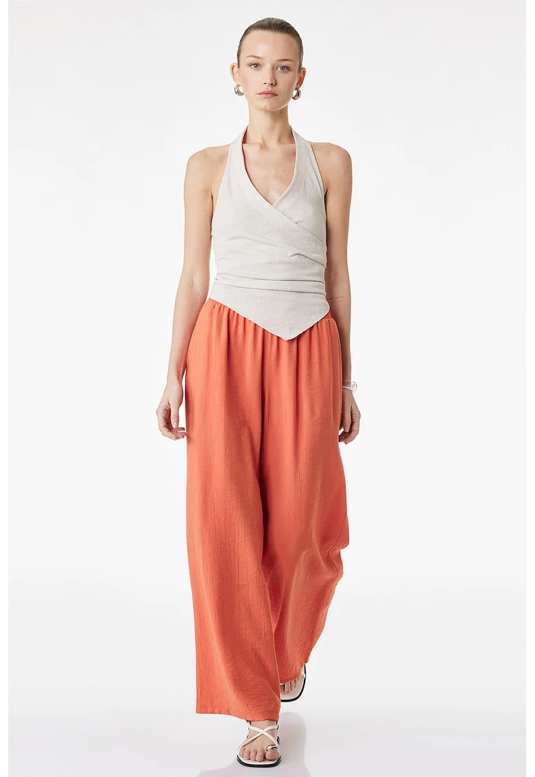 Pantaloni ampli cu banda elastica in talie, Portocaliu mandarina