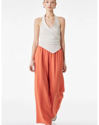 Pantaloni ampli cu banda elastica in talie, Portocaliu mandarina