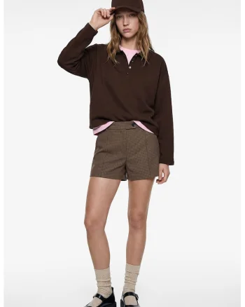 Bluza crop uni din amestec de bumbac, Maro inchis