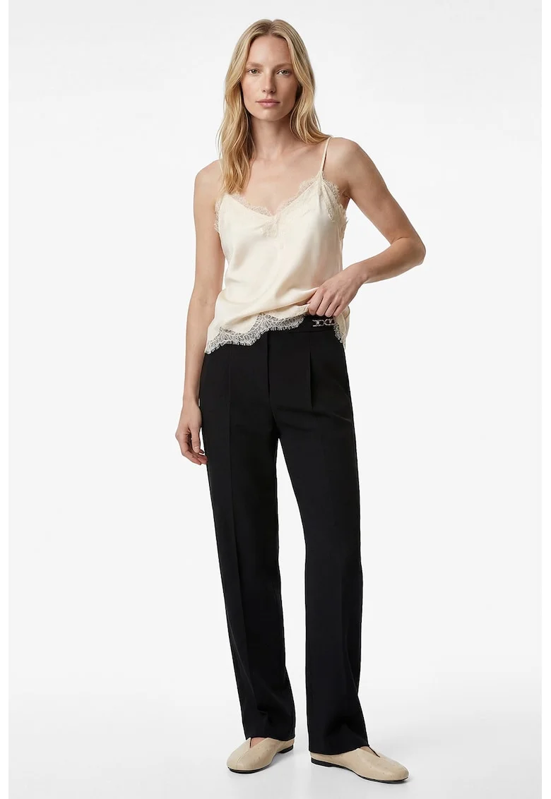 Pantaloni drepti cu detaliu lant, Negru stins