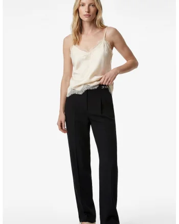 Pantaloni drepti cu detaliu lant, Negru stins