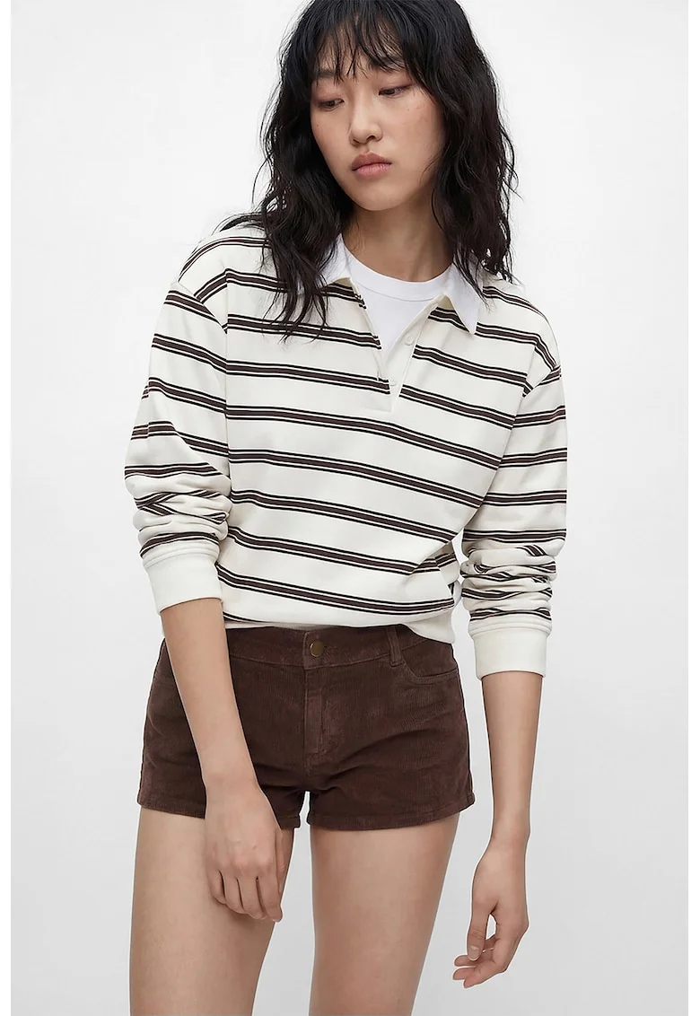Bluza polo din amestec de bumbac, Maro inchis/Alb fildes