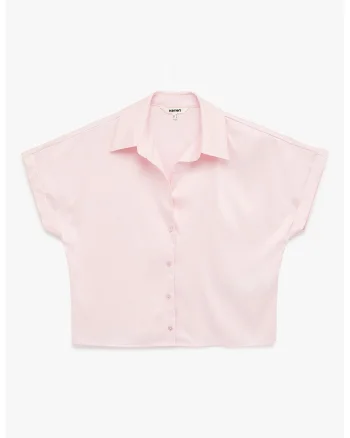 Camasa crop cu maneci cazute, Roz pal