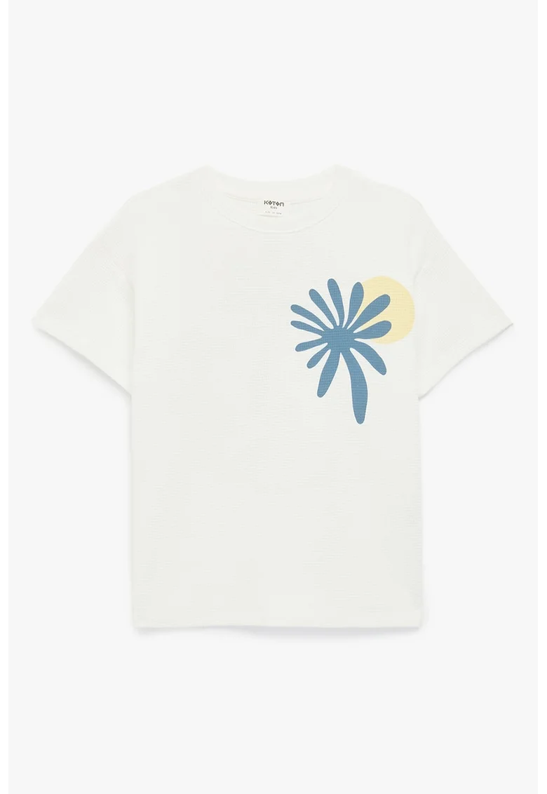 Tricou de bumbac cu imprimeu grafic, Alb/Galben/Albastru