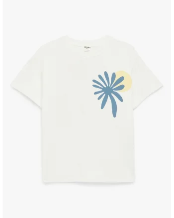 Tricou de bumbac cu imprimeu grafic, Alb/Galben/Albastru