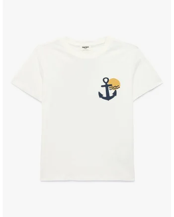 Tricou de bumbac cu imprimeu grafic, Alb/Bleumarin/Ocru