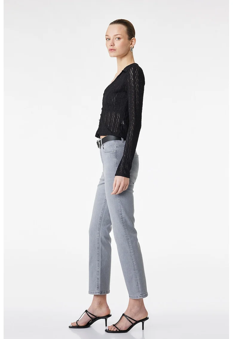 Blugi crop cu croiala evazata Victoria, Gri deschis