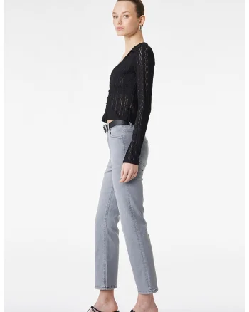 Blugi crop cu croiala evazata Victoria, Gri deschis