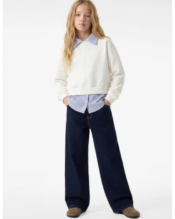 Bluza de trening uni de bumbac, Alb/Albastru