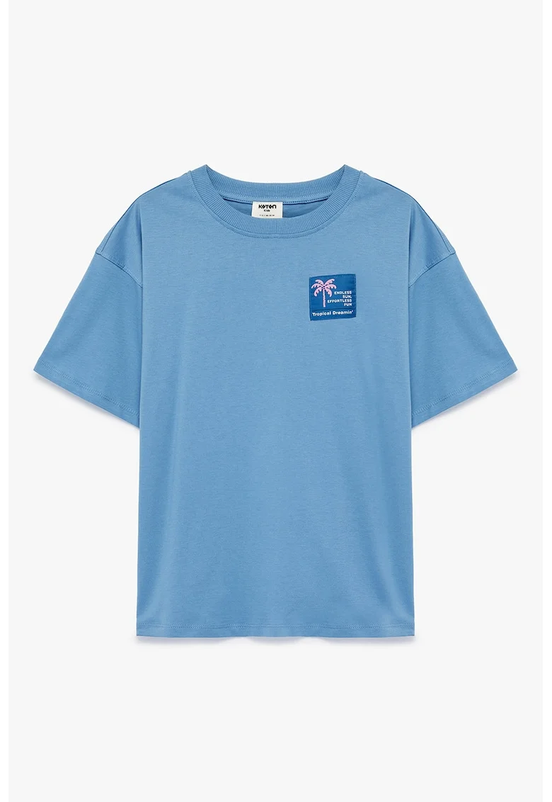 Tricou de bumbac cu imprimeu si maneci usor cazute, Albastru prafuit