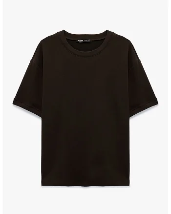 Tricou uni cu maneci cazute, Maro inchis