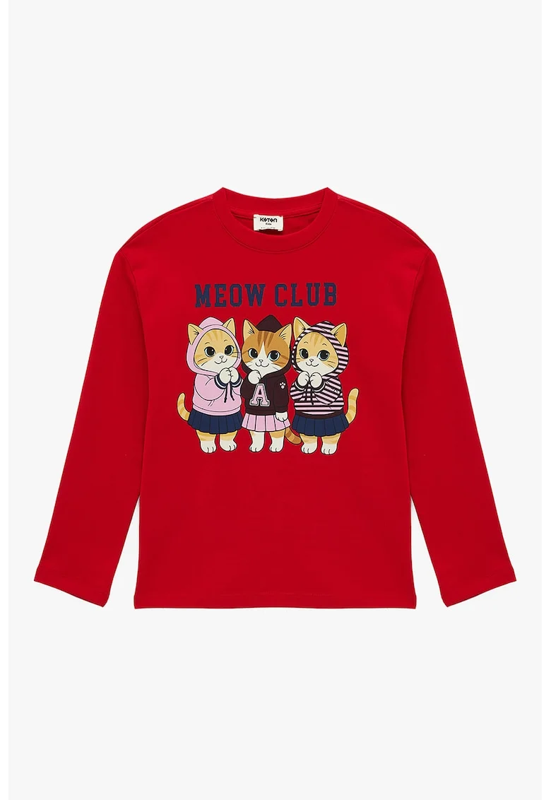 Bluza cu imprimeu pisici, Roz/Rosu englez