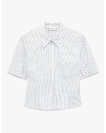 Camasa crop cu dungi, Alb/Albastru pal