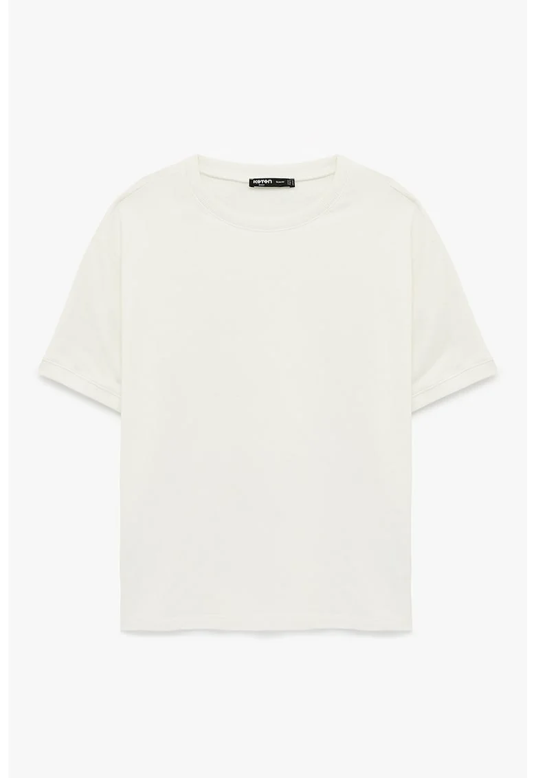 Tricou uni cu maneci cazute, Alb fildes