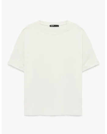 Tricou uni cu maneci cazute, Alb fildes