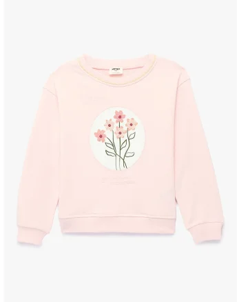 Bluza de trening cu imprimeu floral, Alb/Roz pastel