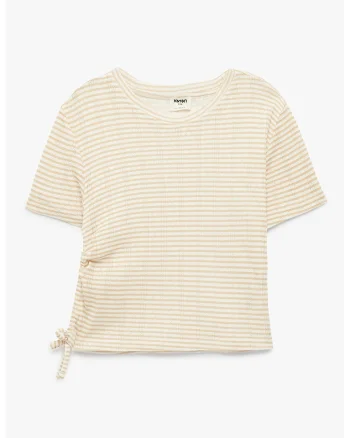 Tricou cu dungi si parte laterala ajustabila, Alb/Piersica