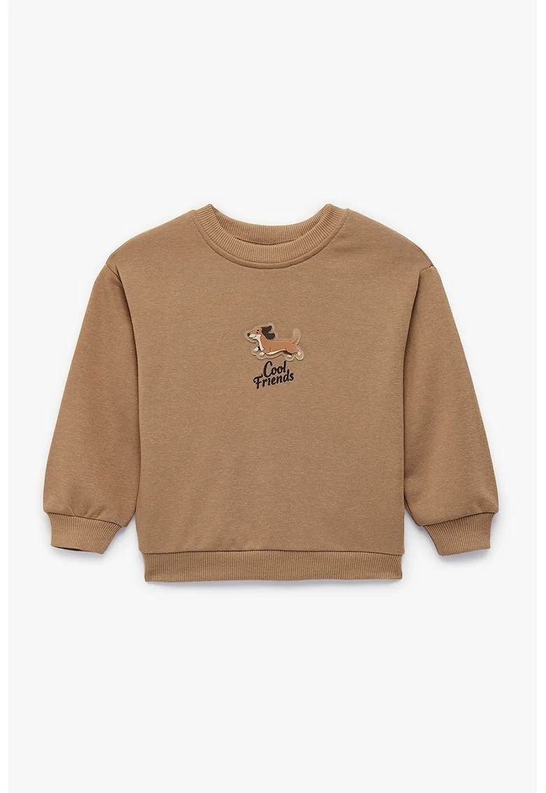 Bluza de trening din amestec de bumbac cu decolteu la baza gatului, Maro deschis
