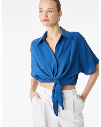 Camasa crop cu croiala lejera, Albastru royal