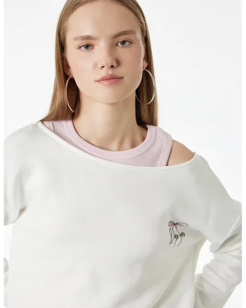 Bluza lejera de trening cu model text, Alb fildes/Negru/Roz