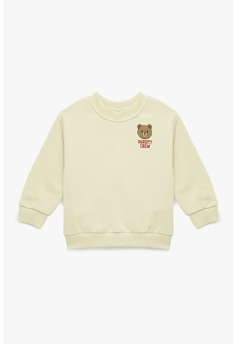 Bluza de trening din amestec de bumbac cu decolteu la baza gatului, Maro/Bej