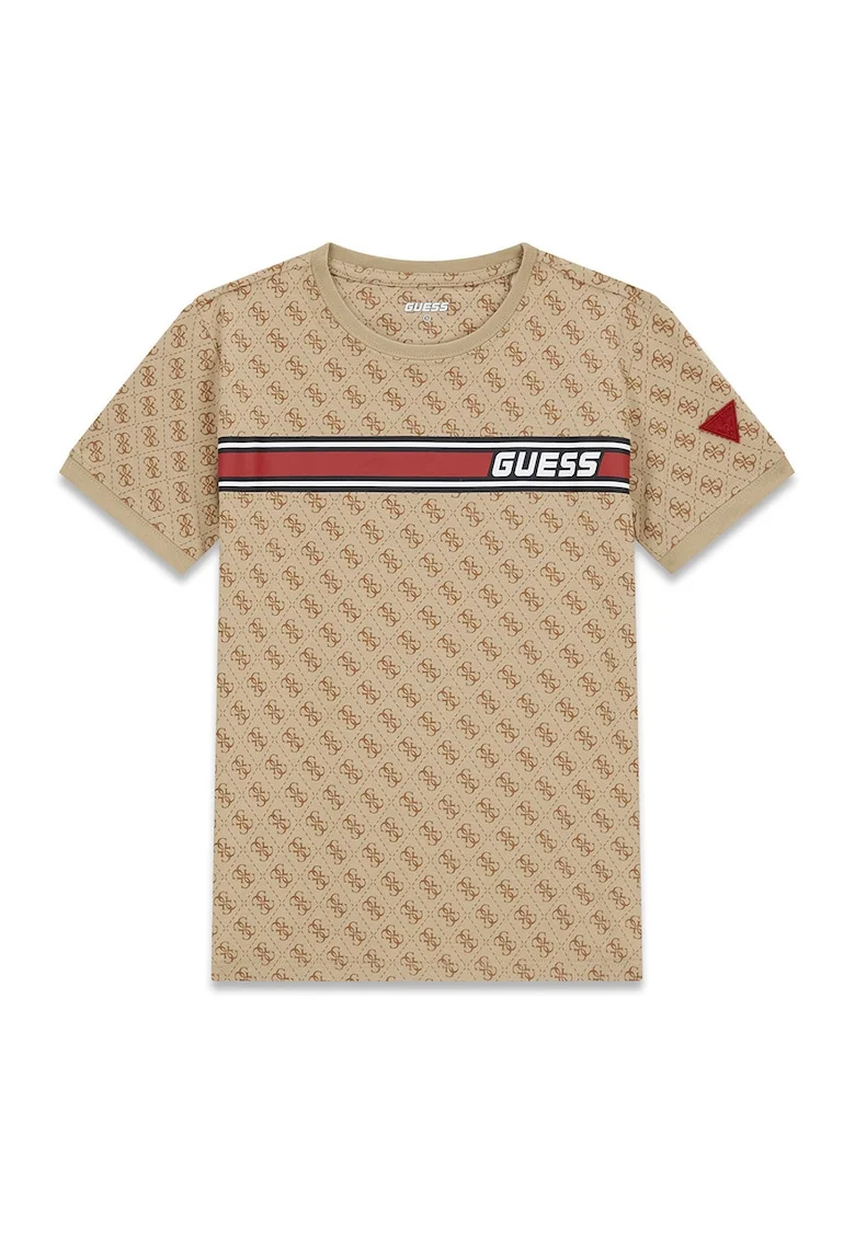Tricou din amestec de bumbac cu model monograma, Maro nisip