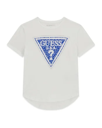 Tricou asimetric cu imprimeu logo, Alb/Albastru inchis