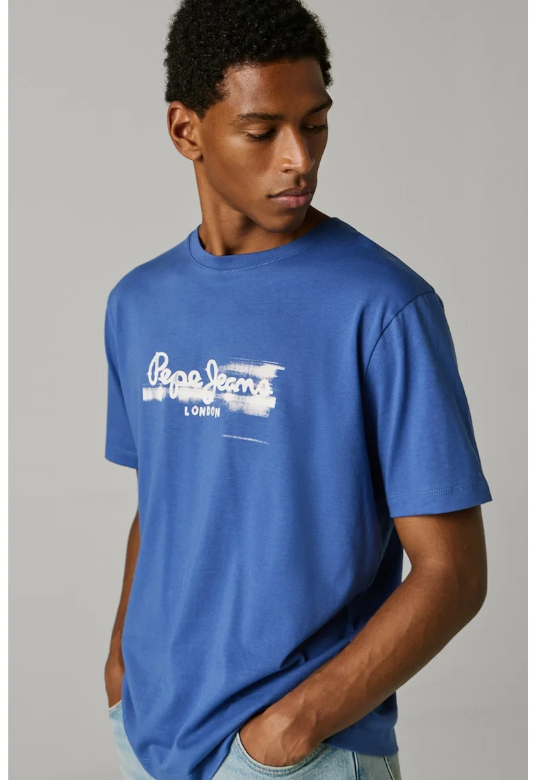 Tricou din bumbac cu logo, Alb/Albastru safir