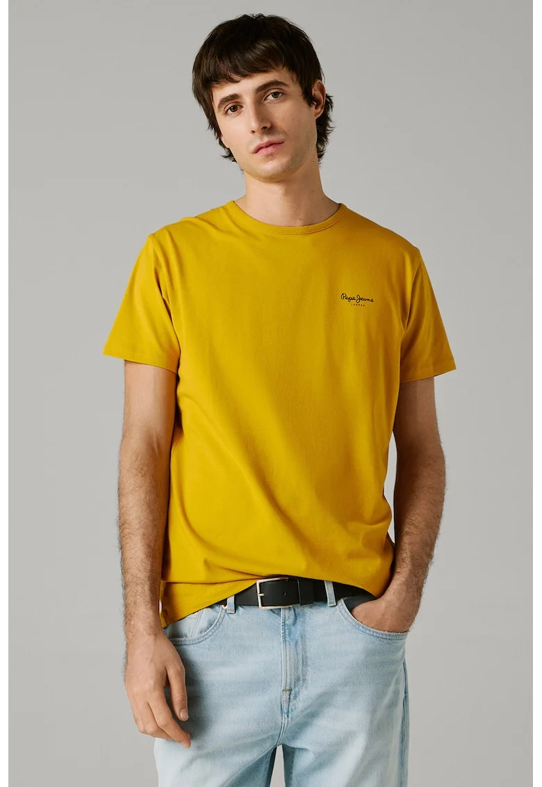 Tricou din amestec de bumbac cu logo, Galben miere