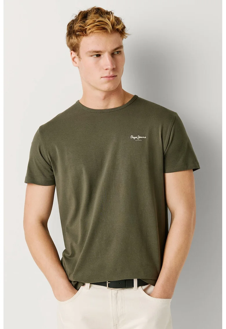 Tricou din amestec de bumbac cu logo, Kaki inchis