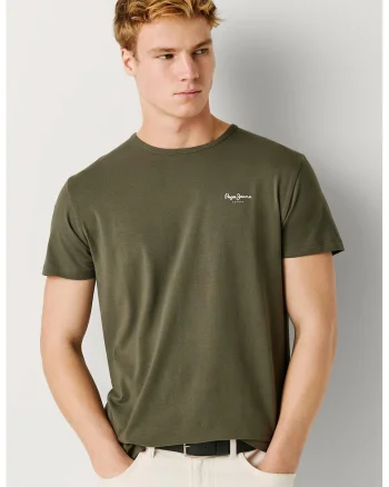 Tricou din amestec de bumbac cu logo, Kaki inchis