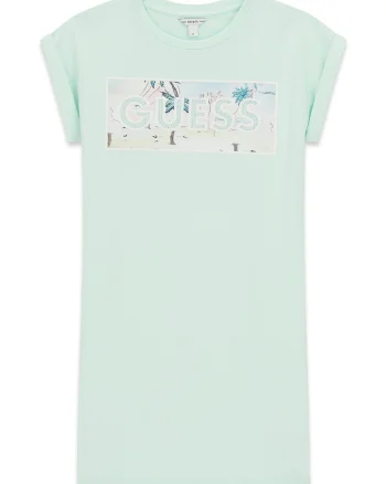 Rochie cu decolteu la baza gatului si imprimeu logo, Verde pal