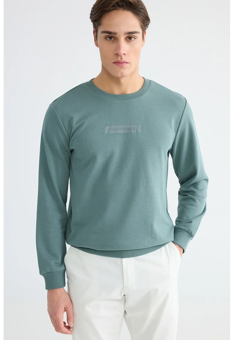 Bluza de trening din amestec de bumbac cu decolteu la baza gatului, Verde pal