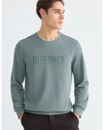 Bluza de trening cu croiala regular-fit si imprimeu text, Verde pal