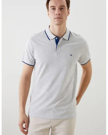 Tricou polo slim fit, Gri deschis melange