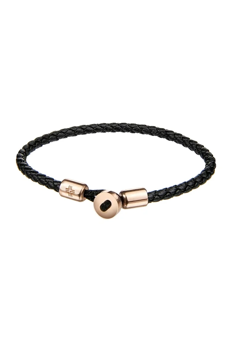 Bratara din piele cu aspect impletit, Auriu/Negru/Auriu rose/Roz