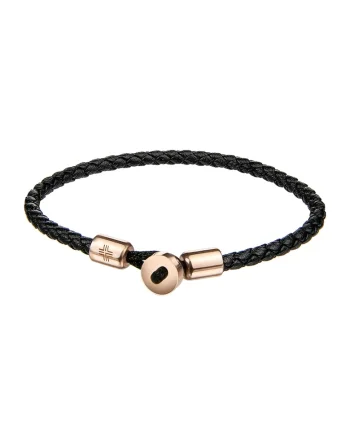 Bratara din piele cu aspect impletit, Auriu/Negru/Auriu rose/Roz