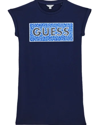 Rochie cu decolteu la baza gatului si imprimeu logo, Bleumarin