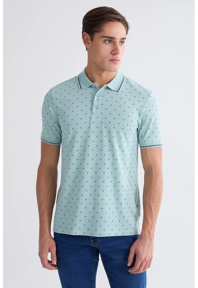 Tricou polo de bumbac cu model, Albastru aquamarin