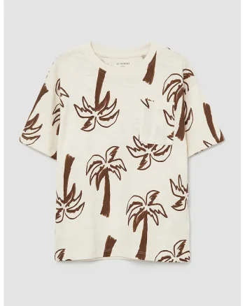 Tricou de bumbac cu buzunar pe piept, Crem/Maro pamantiu