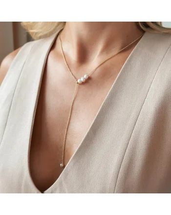Colier din argint Golden Lariat Ajustabil - Perle de cultura