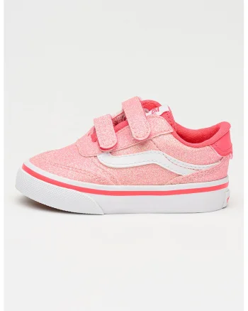 Tenisi Brooklyn cu inchidere velcro si piele intoarsa, Roz/Argintiu