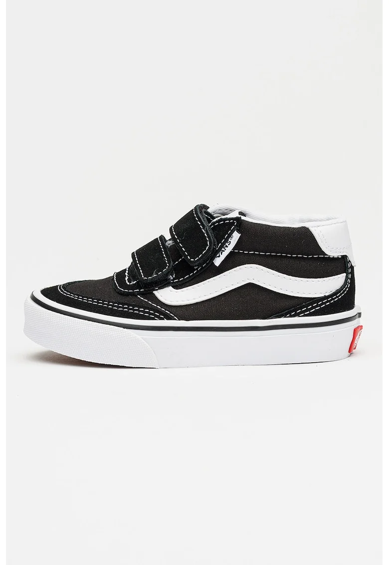 Tenisi Brooklyn cu inchidere velcro si piele intoarsa, Alb/Negru